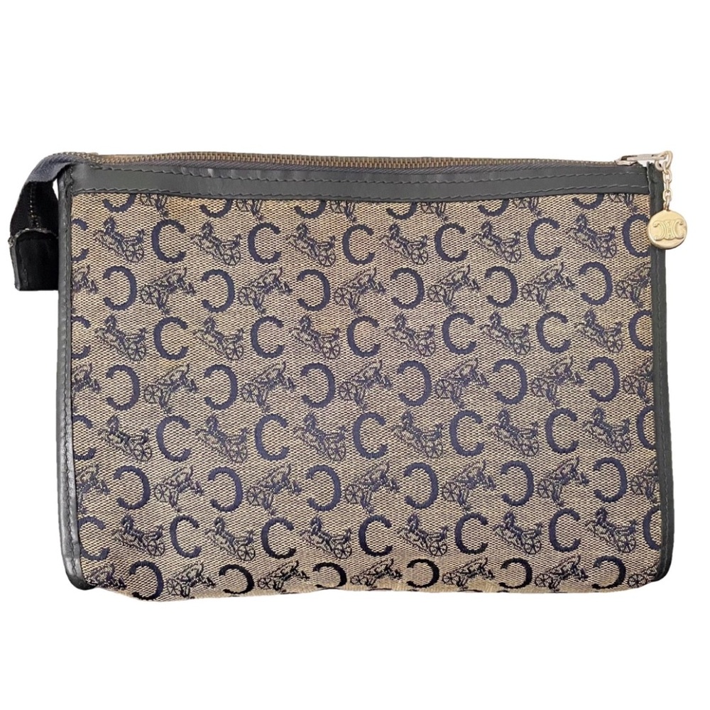 Celine carriage monogram canvas and leather vintage zip pouch